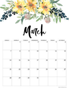 March 2027 calendar template in floral and vertical format