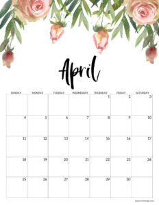 April 2027 calendar template in floral and vertical format