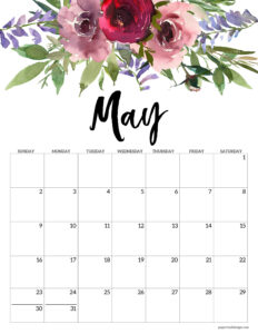 May 2027 calendar template in floral and vertical format