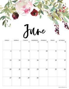 June 2027 calendar template in floral and vertical format