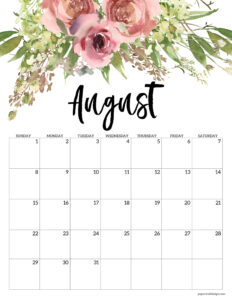 August 2027 calendar template in floral and vertical format