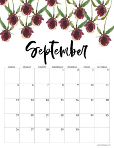 September 2027 calendar template in floral and vertical format