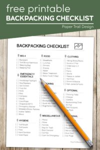 Wilderness backpacking checklist with text overlay- free printable backpacking checklist