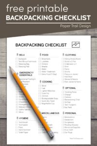 Backpacking gear checklist with text overlay- free printable backpacking checklist