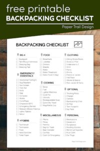 Backpacking list to help you pack with text overlay- free printable backpacking checklist