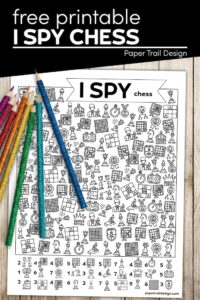 Fun I spy chess game for kids to play with text overlay- free printable I spy chess