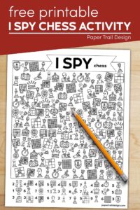 Printable chess themed activity to print for free with text overlay- free printable I spy chess activity