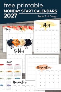 Print Monday start calendars for free