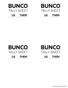 Bunco tally sheets with us/them