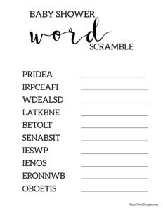 Baby shower word scramble game to print for free