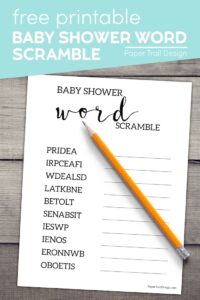 Fun baby shower game baby shower word scramble that you can print for free with text overlay- free printable baby shower word scramble