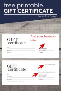Free printable gift certificates for your business with text overlay - free printable gift certificate