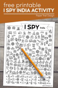 Fun quiet time activity printable page with text overlay- free printable I spy India activity