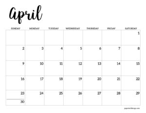 April 2028 calendar printable - Black and white horizontal calendar page