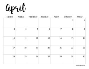 April 2028 calendar month - Monday start