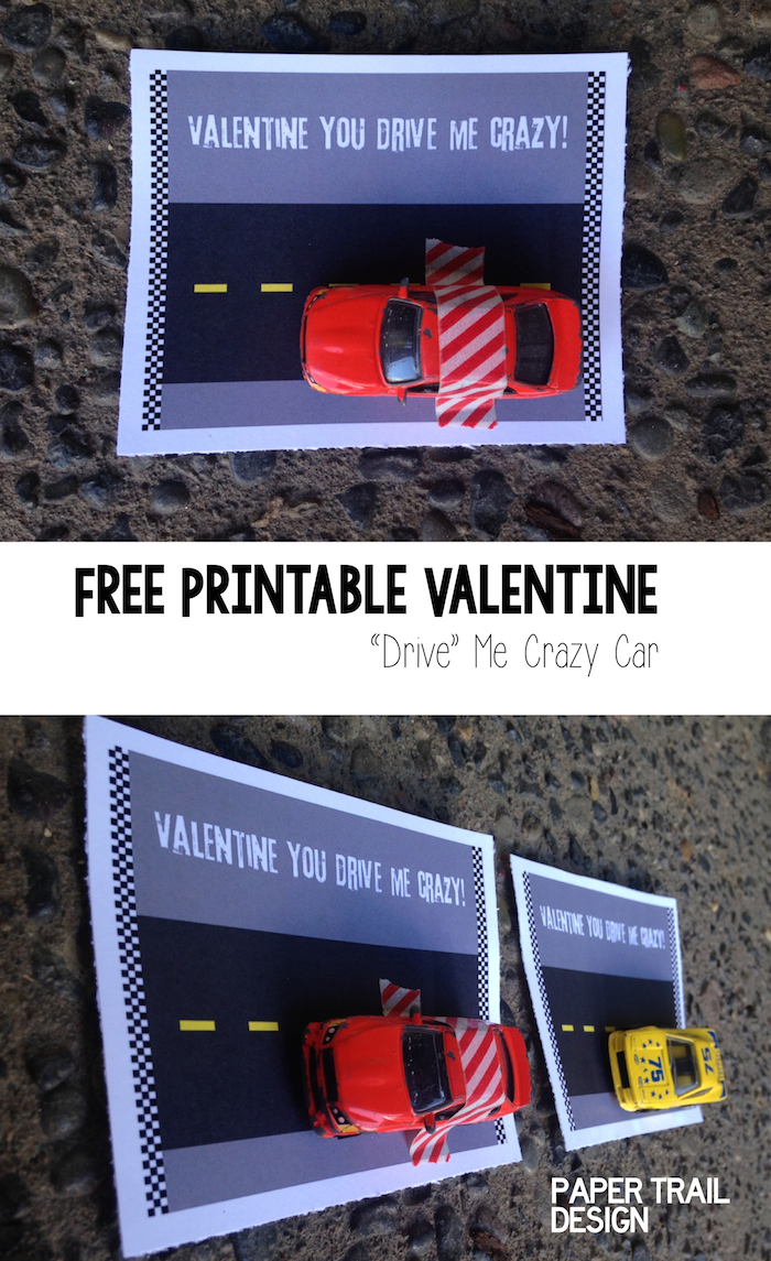 Free Printable Car Valentine Card. DIY no candy valentine is great for kids valentines at school valentine's day parties. 