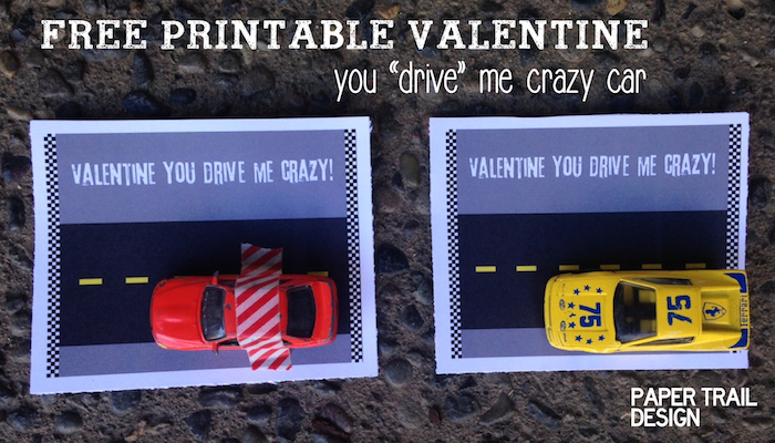 Free Printable Car Valentine Card. DIY no candy valentine is great for kids valentines at school valentine's day parties.