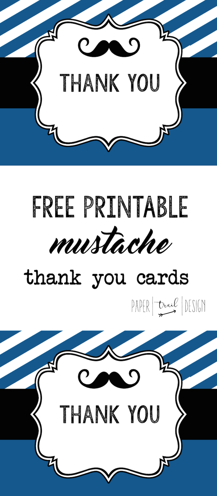 Mustache Thank You Cards Free Printable: Print these cards after your mustache birthday party or baby shower and make adorable thank you notes. These would also make a great gift at a baby shower. 