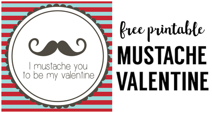 Free Printable Mustache Valentines. These free printable mustache valentine cards are a fun valentine even for older kids valentines. Just print and add a fake mustache to the card. 