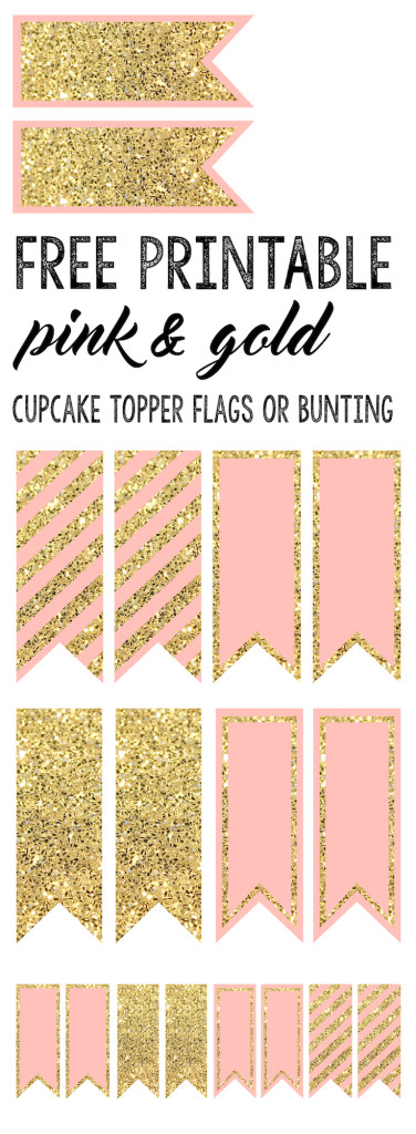 Pink and Gold Cupcake Topper Flags or Bunting - Paper Trail Design