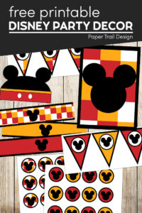 Disney themed party printables with text overlay- free printable disney party decor