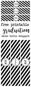 Graduation water bottle wrappers free printable. Print these water bottle labels for your graduation party. Labels include congrats, boom, 2016, 2017, 2018, 2019, and 2020. Coordinate them with our other graduation printables.
