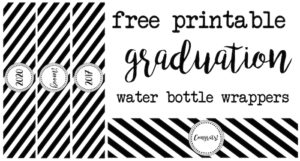 Graduation water bottle wrappers free printable. Print these water bottle labels for your graduation party. Labels include congrats, boom, 2016, 2017, 2018, 2019, and 2020. Coordinate them with our other graduation printables.