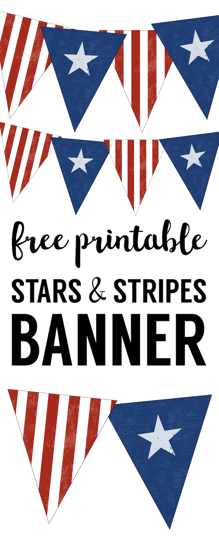 Stars and Stripes Banner Free Printable. Decorate for a party or BBQ with this American flag inspired banner for Memorial Day, Fourth of July, Veterans Day or any patriotic holiday. Independence day, 4th of July, July 4th