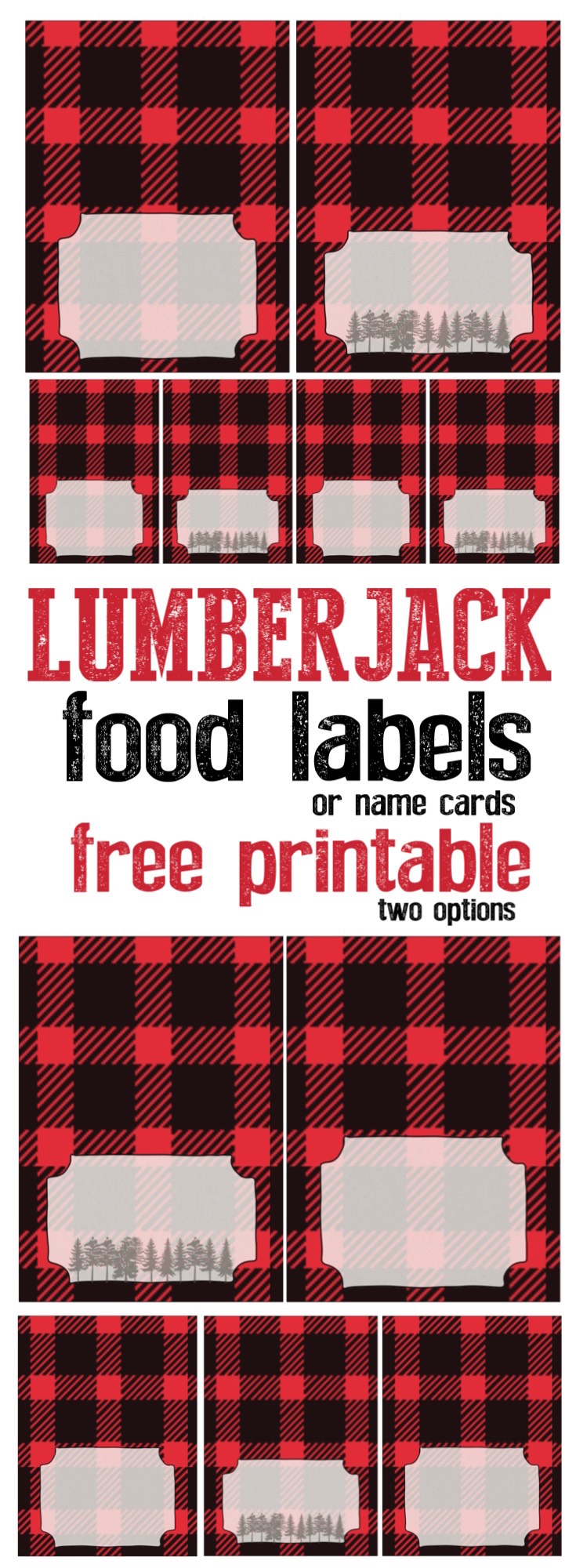 Lumberjack food labels or name cards free printable. Adorable lumberjack decor for your birthday party, baby shower, or woodsy wedding.