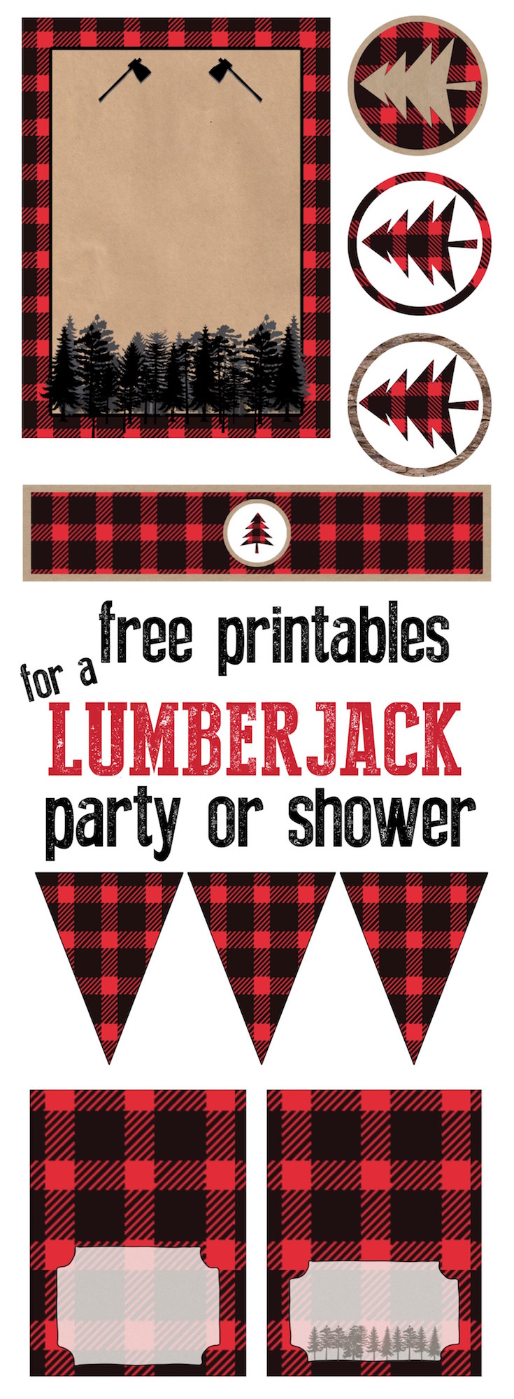 Lumberjack party or baby shower free printables. Throw a great lumberjack themed party and let us do all of the work. 5 coordinating printables. 