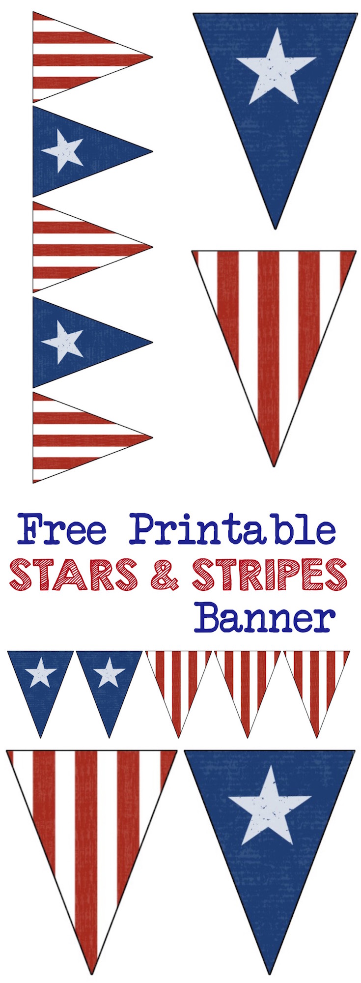 Stars & Stripes Banner Free Printable. Decorate with this American flag inspired banner for Memorial Day, Fourth of July, Veterans Day or any patriotic holiday. Independence day, 4th of July, July 4th