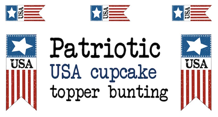 Print these 4th of July cupcake topper bunting flags for your patriotic American celebration. USA!