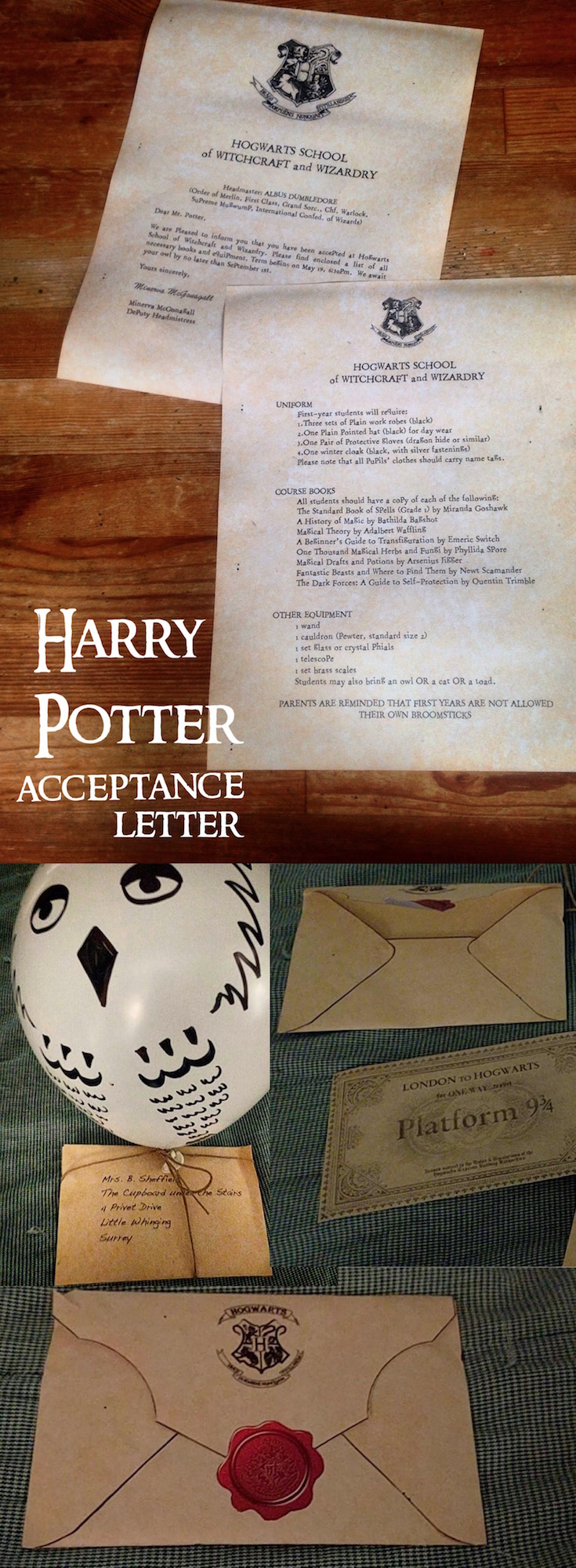 Harry Potter Hogwarts Acceptance Letter easy DIY tutorial with template. Easy tutorial with everything you need to easily make ad personalize your own Hogwarts acceptance letter.