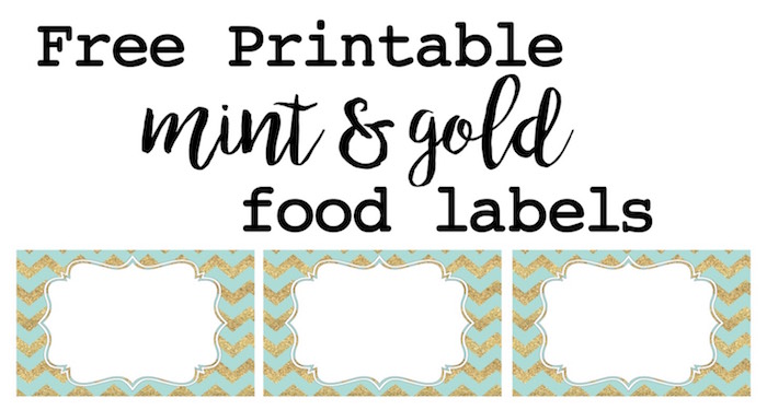 Mint and gold party food labels or name cards free printable. Print these food tags for a baby shower, bridal or wedding shower, or first birthday party. Instructions on how to customize them included!