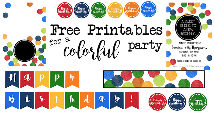 Colorful Party Free Printables. Print this easy decor for a rainbow or confetti themed colorful birthday party, baby shower, bridal shower or whatever occasion you like.