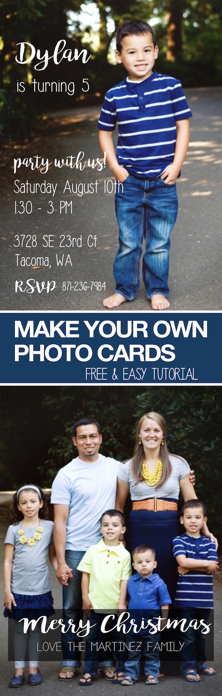 How to make photo cards or invitations DIY. Tutorial on how to use a free website to design your own personalized custom Christmas cards, birthday invitations, wedding announcements, save the date, baby announcements, and more!