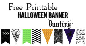 Halloween Banner Bunting Free Printable. Print this Halloween to add to your spooky Halloween decor. Spiderwebs, witches, and skeletons.
