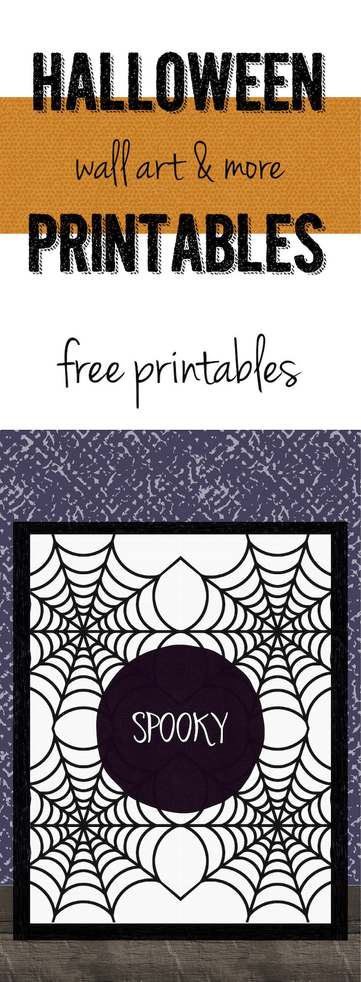 Spooky Halloween Spider Web Free Printable. Decorate your house for Halloween with this free wall art. Just print and frame. Easy decor!