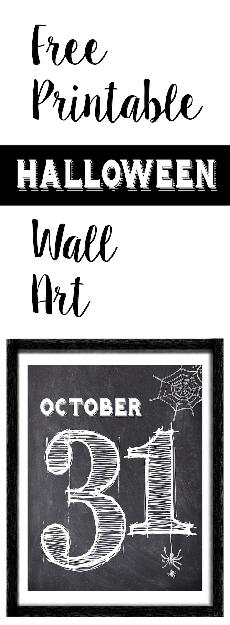 Halloween October 31 Wall Art Free Printable. Free cute seasonal home decor on the cheap. Just print and frame this decoration.