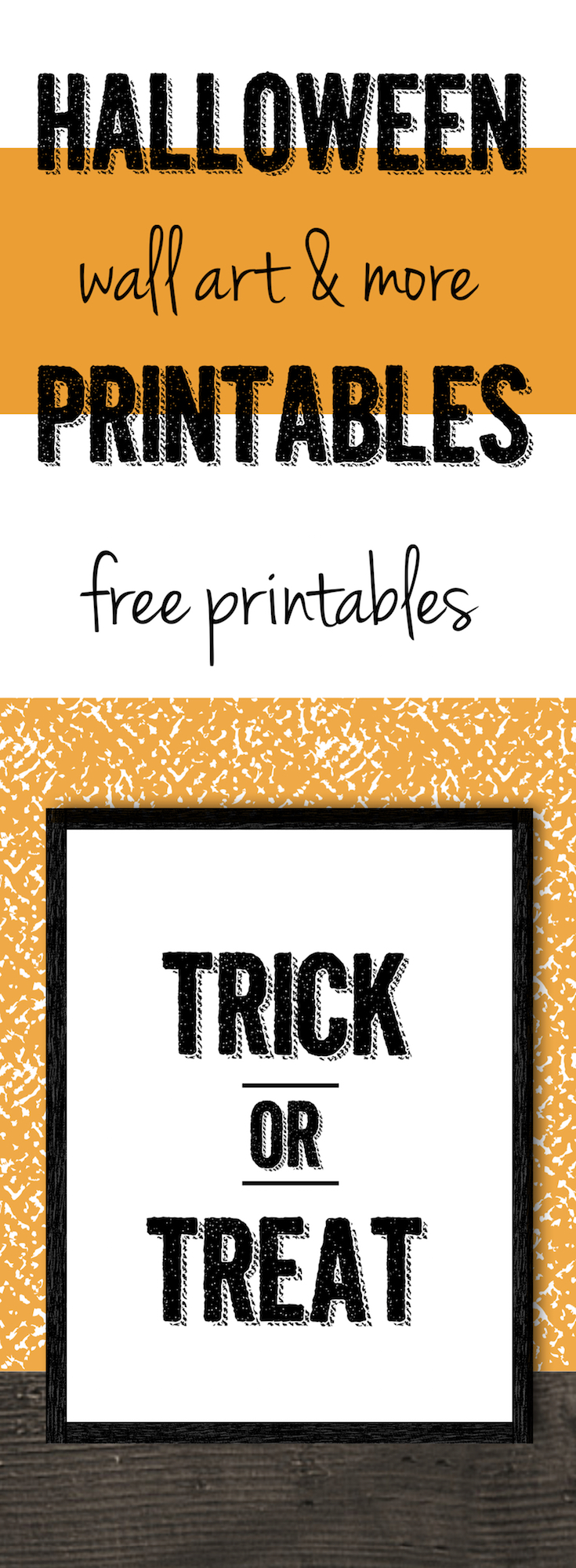 Halloween Trick or Treat Free Printable. Print this wall art decor for a fun festive and spooky Halloween. Cute and easy Halloween decoration.