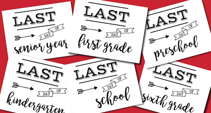 Last Day of School Sign Free Printable poster. Preschool, Kindergarten, First Grade, through Senior year. Print this sign for last day of school pictures.