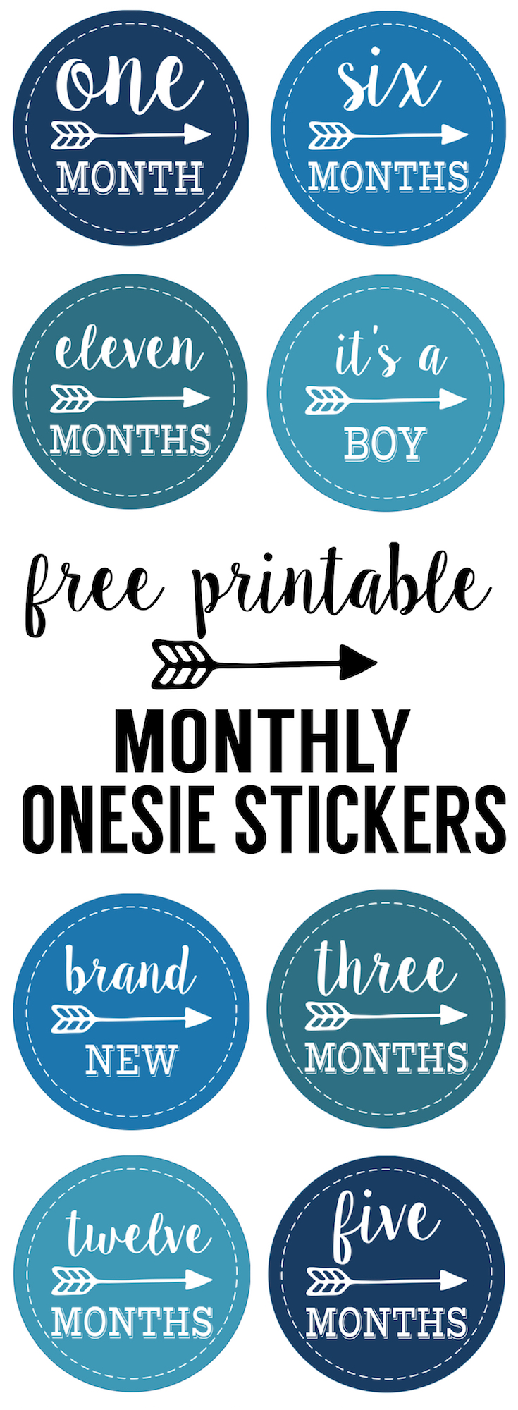 Baby Boy Monthly Onesie Stickers Free Printable. Print these baby boy labels on sticker paper and take a picture of your child each month as they grow. Makes a great baby shower gift.