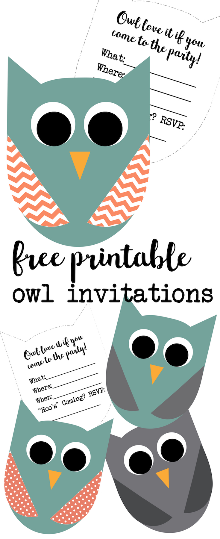Free Printable Owl Invitations. These cute owl invitations are great for an owl birthday invitation or an owl baby shower invitation. Free printable owl party invitations.