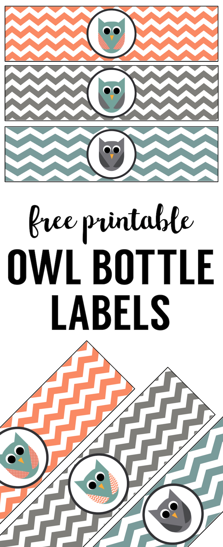 Free Printable Owl Water Bottle Labels. Great for owl birthday party theme or owl baby shower theme party. Print the owl water bottle wrappers and tape to a bottle.. 