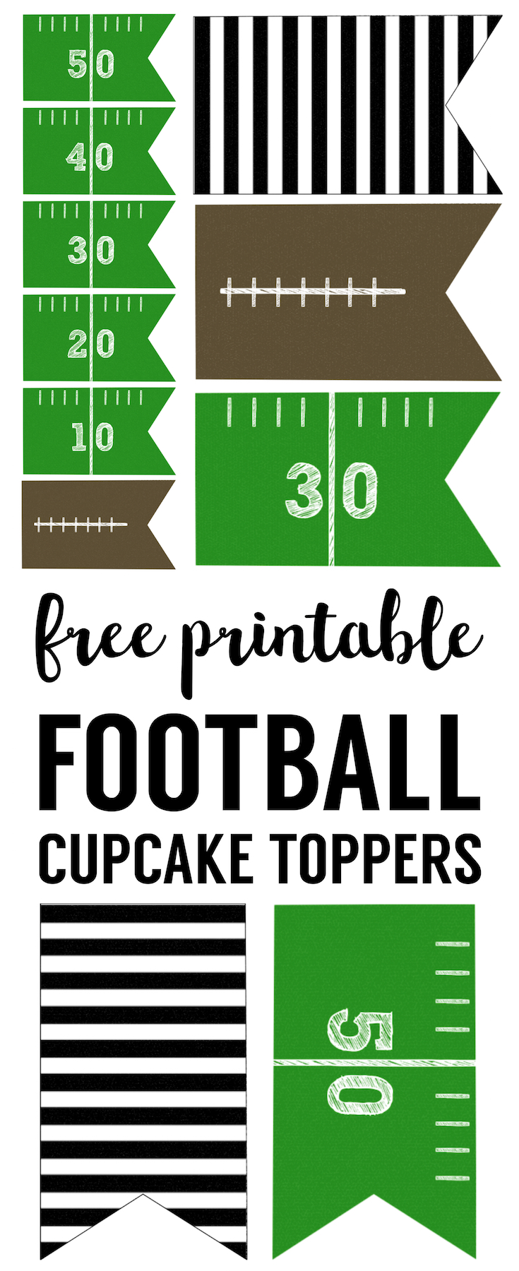 Football Cupcake Toppers Free Printable. Cheap football party decorations! Great football cupcake decorating ideas. Just print and cut!