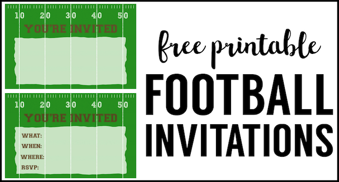 Football Party Invitation Template. Free Printable football invitations. Football party invites for a football birthday party, super bowl party, football themed baby shower, or team football party. 