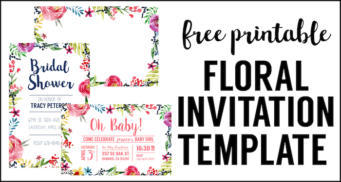 Floral Borders Invitations {Free Printable Invitation Templates} great DIY free watercolor flower invitation templates for a birthday party invitation, bridal shower invitation, baby shower invitation, or any party invitation.