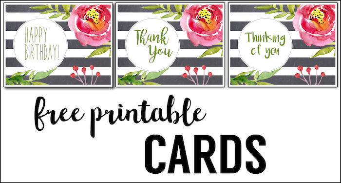 Free Printable Greeting Cards {Thank You, Thinking of You, Happy Birthday}. Print these easy DIY watercolor floral cards. Free printable thank you card | Free printable birthday card | Free printable thinking of you card.