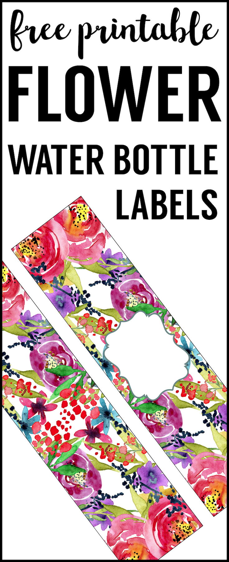 Spring Water Bottle Labels Free Printable DIY. Flower Water Bottle wrappers for a floral baby shower, birthday party, or bridal shower, or wedding.