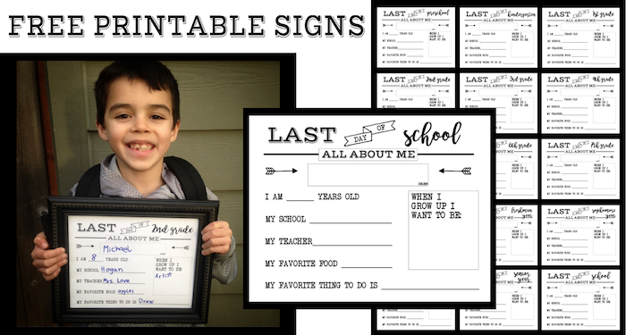 Last Day of School Free Printable All About Me Sign. End of year printable sign for preschool, kindergarten, first grade through senior year. 